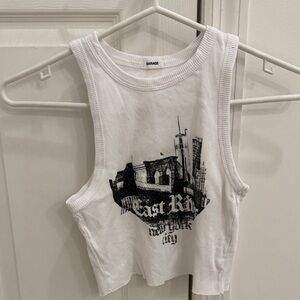Garage White New York Graphic cropped  Tank. Size P/S